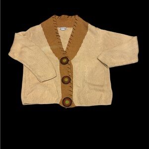 Elegant Cream and Brown Women's Cardigan Vintage